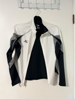 Mizuno White Black & Gray Athletic Full-Zip Bomber Jacket